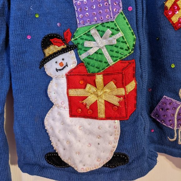Heirloom Christmas Collection Snowman w/Gifts Beaded Applique Sweater - size L - Picture 5 of 10